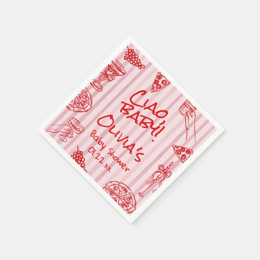 ピザ手描き赤い紫チャオ赤ちゃんシャワーナプキ スタンダードカクテルナプキン (角)