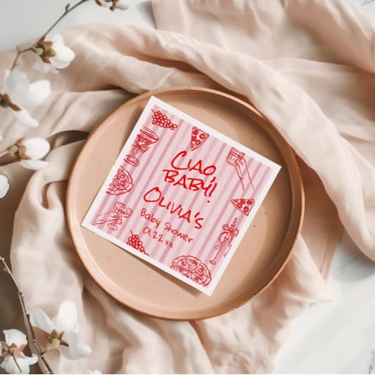 ピザ手描き赤い紫チャオ赤ちゃんシャワーナプキ スタンダードカクテルナプキン