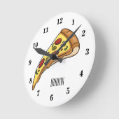 ピザ漫画のイラストレーション ラウンド壁時計 (傾斜)