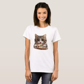 ピザ猫シャツ、食べる猫Tシャツ Tシャツ (正面フル)
