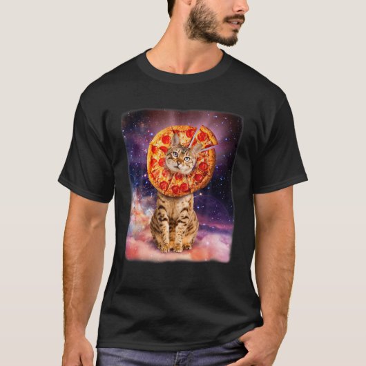ピザ猫宇宙ニャー猫好き Tシャツ (正面)