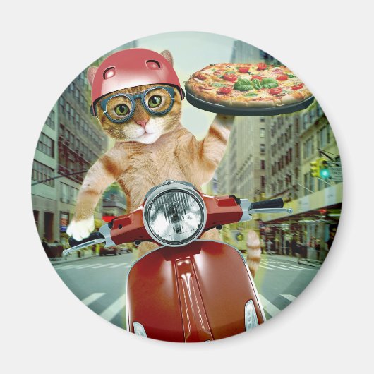 ピザ猫 – 猫 – ピザの配達 マグネット (正面)