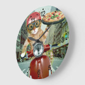 ピザ猫 – 猫 – ピザの配達 ラージ壁時計 (傾斜)