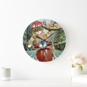 ピザ猫 – 猫 – ピザの配達 ラージ壁時計 (ホーム)