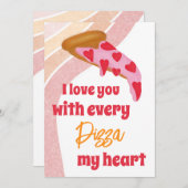 ピザ私のハートかわいいバレンタインデー シーズンカード (正面/裏面)