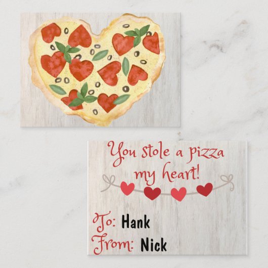 ピザ私のハート教室バレンタインカード ノートカード (正面/裏面)