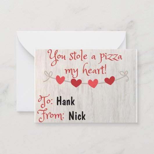 ピザ私のハート教室バレンタインカード ノートカード (裏面)