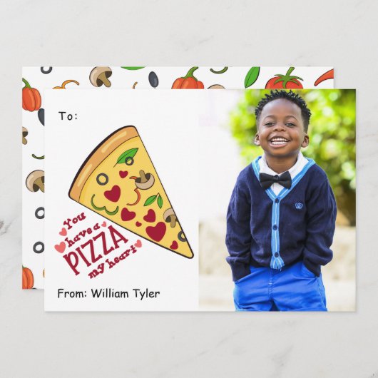 ピザ私のハート教室フォトバレンタインデー シーズンカード (正面/裏面)