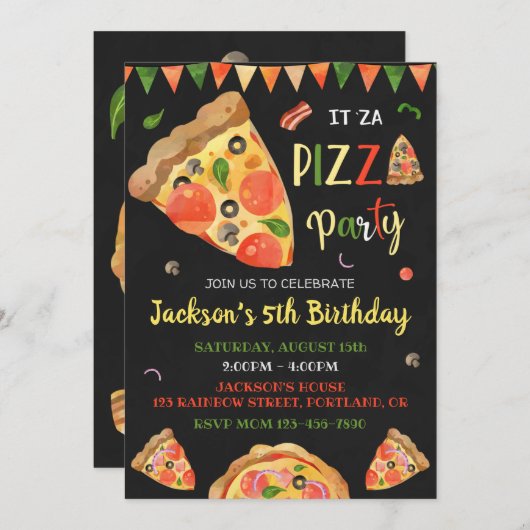 ピザ誕生日イタリアン招待パーティー 招待状 (正面/裏面)