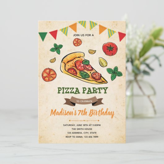 ピザ誕生日シャワーパーティの招待状 招待状 (スタンド正面)
