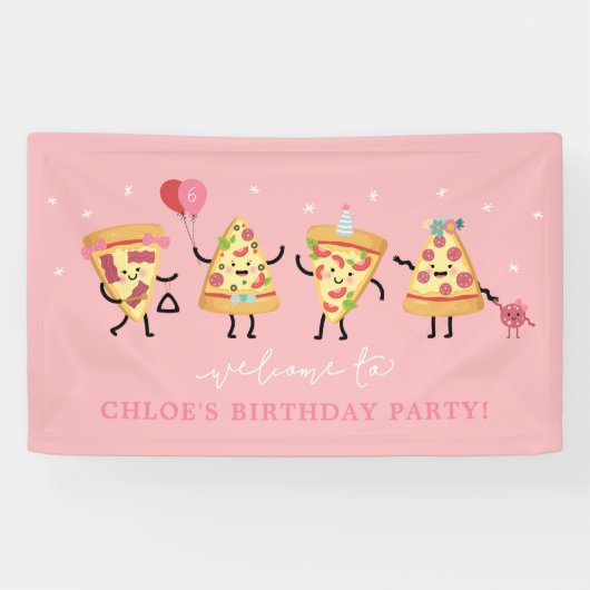 ピザ誕生日パーティーかわいいモダンピザのスライス 横断幕 (横)