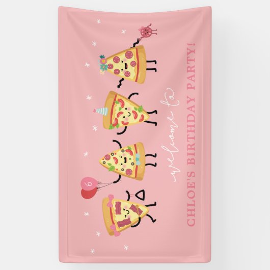 ピザ誕生日パーティーかわいいモダンピザのスライス 横断幕 (縦)