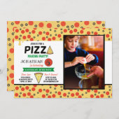 ピザ誕生日パーティーがシェフのおもしろいフード写真を作る 招待状 (正面/裏面)