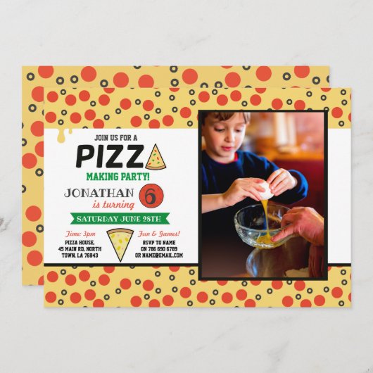 ピザ誕生日パーティーがシェフのおもしろいフード写真を作る 招待状 (正面/裏面)