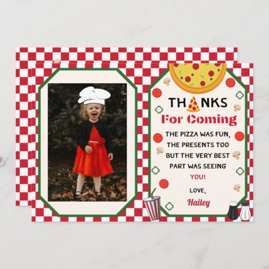 ピザ誕生日パーティー写真ありがとう サンキューカード (正面/裏面)