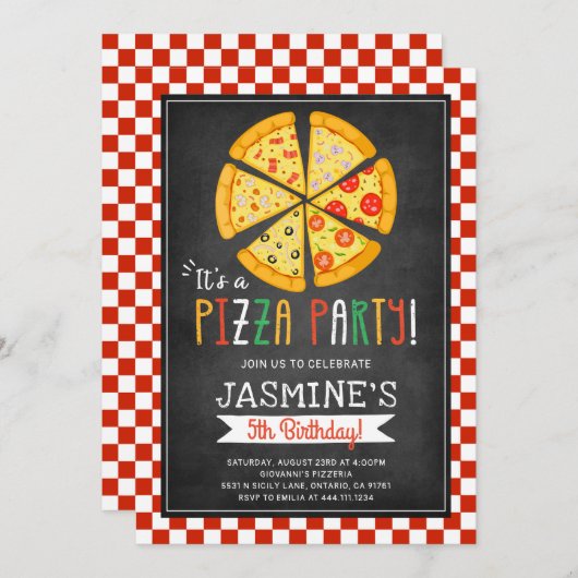 ピザ誕生日パーティー招待おもしろいのスライス 招待状 (正面/裏面)