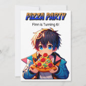 ピザ誕生日パーティー | Anime Boy with Pizza 招待状 (正面)