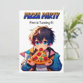 ピザ誕生日パーティー | Anime Boy with Pizza 招待状 (スタンド正面)