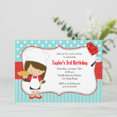 ピザ誕生日招待状(女の子ティール（緑がかった色）赤) 招待状 (スタンド正面)