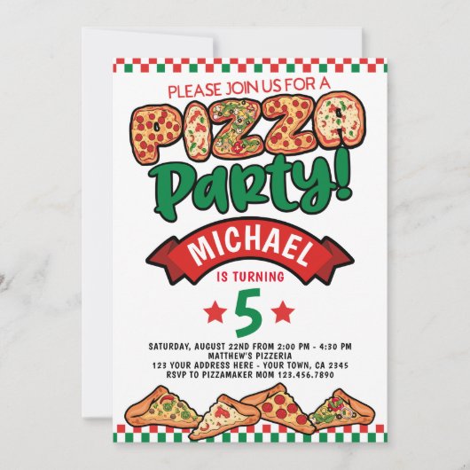 ピザ誕生日 招待状 (正面)