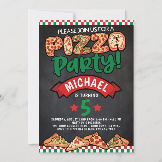 ピザ誕生日 招待状 (正面)