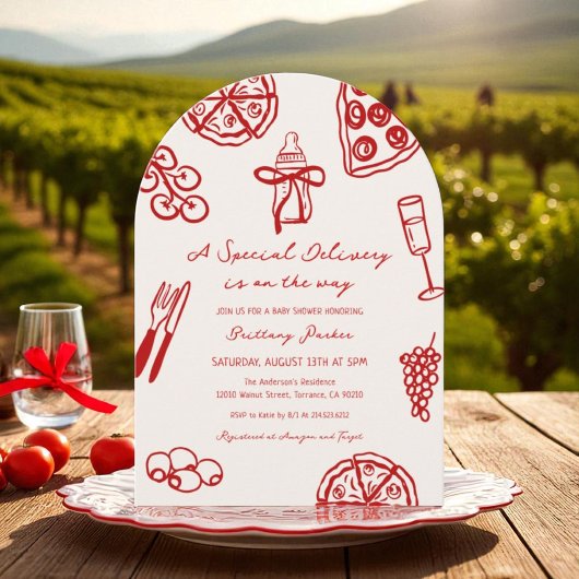 ピザ赤ちゃんシャワーの途中のアーチ特別な配信 招待状