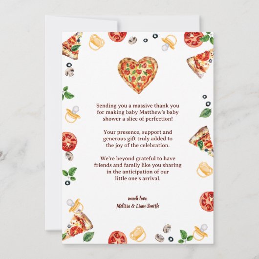 ピザ赤ちゃんシャワー写真サンキューカード-おもしろい共同 サンキューカード (裏面)