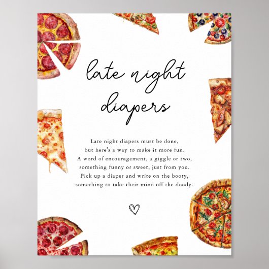 ピザ赤ちゃんシャワー深夜おむつサイン ポスター (正面)