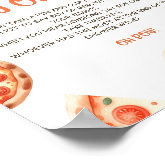 ピザ赤ちゃんシャワー男の子と女の子のサインを言わない ポスター (角)