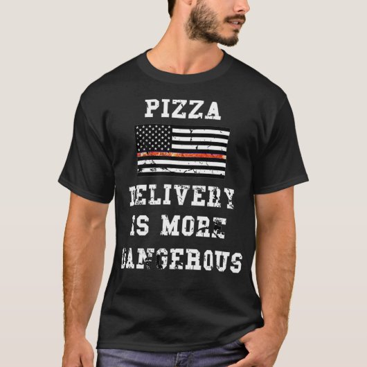 ピザ配達はもっと危険 - 薄い青い線 Tシャツ (正面)