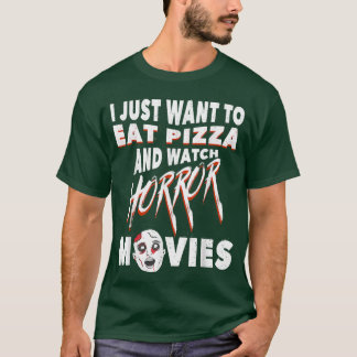 ピザ食べとホラー映画の映画好き Tシャツ