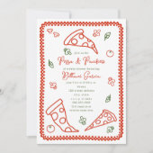 ピザ&おしゃぶりスケッチドードルニュートラルベビーシャワー 招待状 (正面)