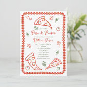 ピザ&おしゃぶりスケッチドードルニュートラルベビーシャワー 招待状 (スタンド正面)