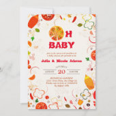 ピザ&おしゃれなバーベキュー赤ちゃんシャワー 招待状 (正面)