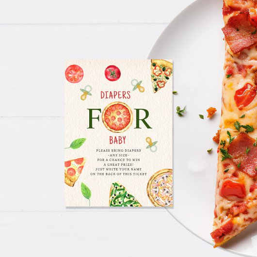 ピザ+おしゃれな赤ちゃんシャワーおむつラッフルチケット エンクロージャーカード