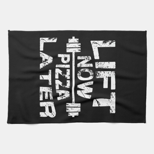 、ピザ-おもしろいな体育館のトレーニング後で今持ち上げて下さい キッチンタオル (横)