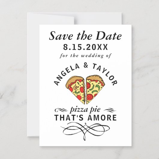 ピザ·アモアの結婚式が日付を救う マグネット招待状 (正面)