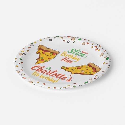 ピザ、スライス誕生日おもしろい、かわいい ペーパープレート (アングル)