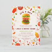 ピザ&パシファイアトッピングバーガーBBQベビーシャワー 招待状 (スタンド正面)