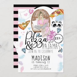 ピザ&パジャマススリーポバー誕生日 招待状