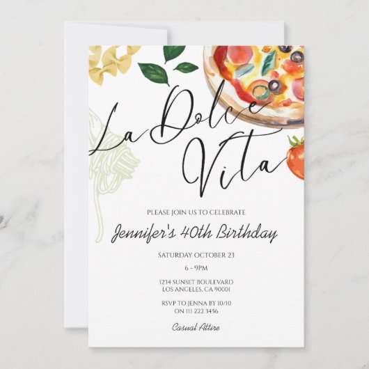 ピザ&パスタパーティーイタリアン誕生日ディナー 招待状 (正面)