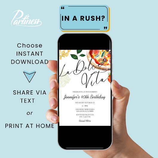 ピザ&パスタパーティーイタリアン誕生日ディナー 招待状