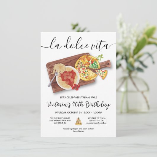 ピザ&パスタパーティー誕生日ディナイタリアンー 招待状 (スタンド正面)