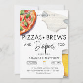 ピザ、パン、おむつカップル赤カジュアルちゃんシャワー 招待状 (正面)