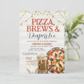 ピザ、パン、おむつ、ベビーシャワーホワイトウッド 招待状 (スタンド正面)