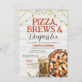 ピザ、パン、おむつ、ベビーシャワーホワイトウッド 招待状 (正面/裏面)