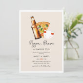 ピザ&ビールおむつカップル赤カジュアルちゃんシャワー 招待状 (スタンド正面)