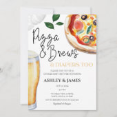 ピザ&ビールおむつカップル赤カジュアルちゃんシャワー 招待状 (正面)