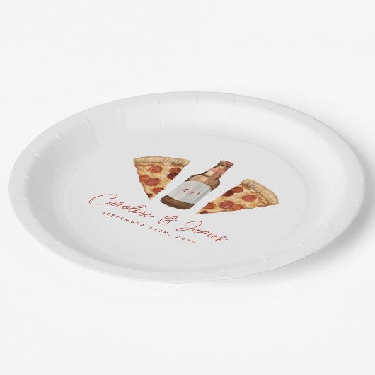 ピザ&ビール カジュアル カップル ウェディング ブライダル シャワー ペーパープレート (アングル)