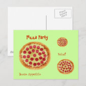 ピザ、ピザ、ピザ、ピザ、ピザパーティー、サルド！ブオノ… インビテーションポストカード (正面/裏面)